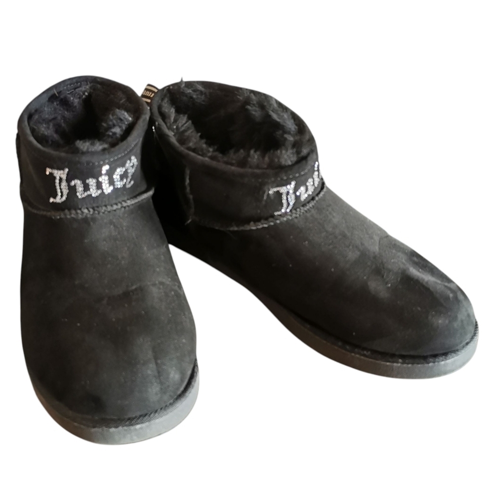 Juicy Couture Kerri Microsuede Faux Fur Lined Black Ankle Boots - Sz 7